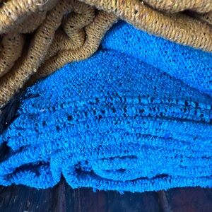 Mexican Blanket. Blue Woven Throw Blanket with Black Fringe